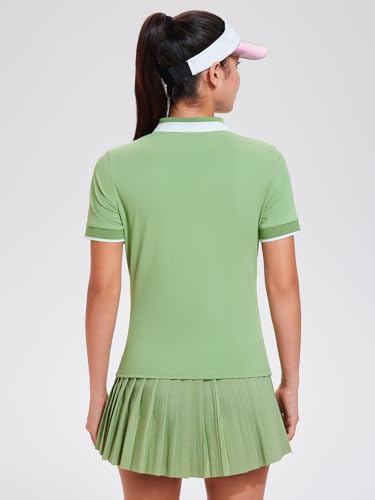 Image of Tennis Skirt Sets for Women Zipper Color Block High Waisted Golf Polo Two Piece Skirt Set Women 2 Piece Outfits
