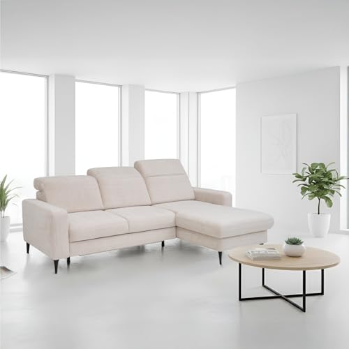 BUGAJSKI Sofa Ecksofa 3-Sitzer L-Form Couch mit Schlaffunktion und Stauraum Bettkasten 223×174 cm beidseitig Rechts/Links mit verstellbaren Kopfstützen Chenillebezug für Wohnzimmer (Beige) BUGAJSKI Sofa Ecksofa 3-Sitzer L-Form Couch mit Schlaffunktion und Stauraum Bettkasten 223×174 cm beidseitig Rechts/Links mit verstellbaren Kopfstützen Chenillebezug für Wohnzimmer (Beige)