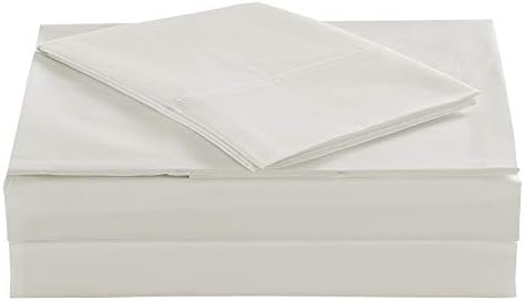 ELINEN King Size Percale Bed Sheets, 200 Thread Count Cotton Polyester Blend Sheet Set,Wrinkle Free,Breathable,Crisp Refreshing Feeling, 60 Cotton 40 Polyester Cotton Rich Sheets 4 PC(Ivory,King)
