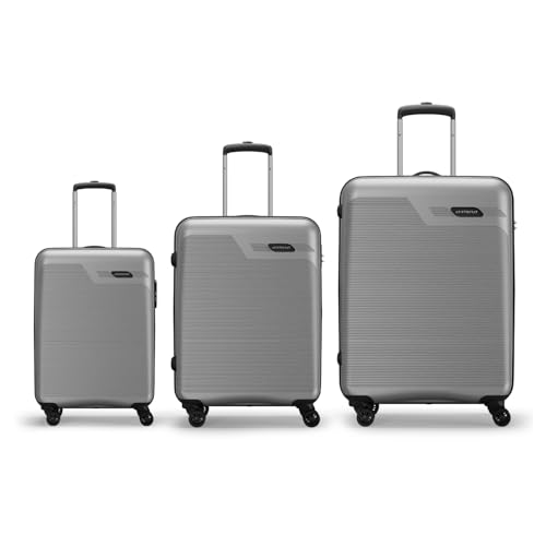 Image of Aristocrat Axis Set of 3 Trolley Bag 56, 66 & 76cm | Small+Medium+Large | Hard Luggage | Smooth 8-Wheel Suitcase | Combination Lock with Sturdy Zipper | 3-Year International Warranty (Silver)