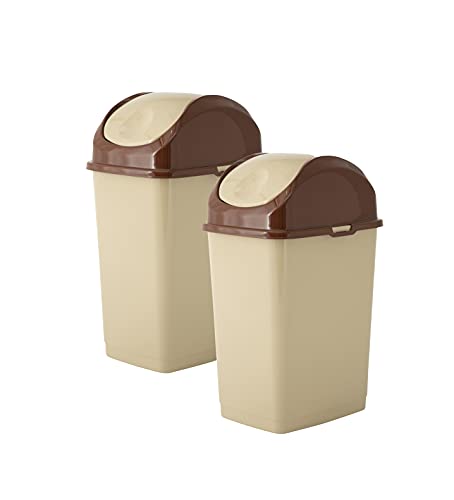 Superio New Small 2.5 Gallon Plastic Trash Can With Swing Top Lid, Waste Bin For Under Desk, Office, Bedroom, Bathroom- 10 Qt (Beige/Brown) #TOP10