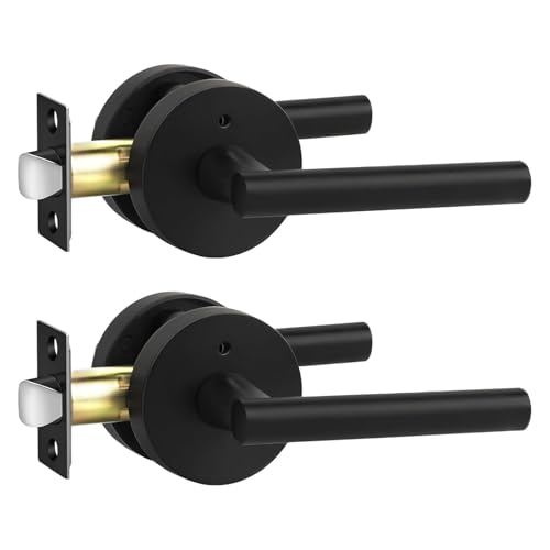 Image of Goldenwarm 2 Pack Black Door Handles Interior, Matte Black Door Lever Privacy Door Handles Keyless, Zinc-Alloy Heavy Duty Door Hardware for Bedroom Bathroom