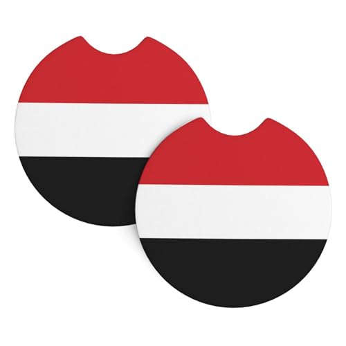 WZYCWB Lot de 2 sous-verres d'intérieur de voiture avec motif drapeau du Yémen - 6,9 cm - Convient à la plupart des voitures, camions, SUV