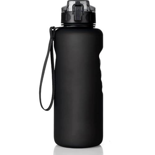 TOPLUS Trinkflasche 1.5l, flasche 100% Auslaufsicher, Sport Wasserflasche für Wandern Sport Fitness Gym Outdoor, Schwarz