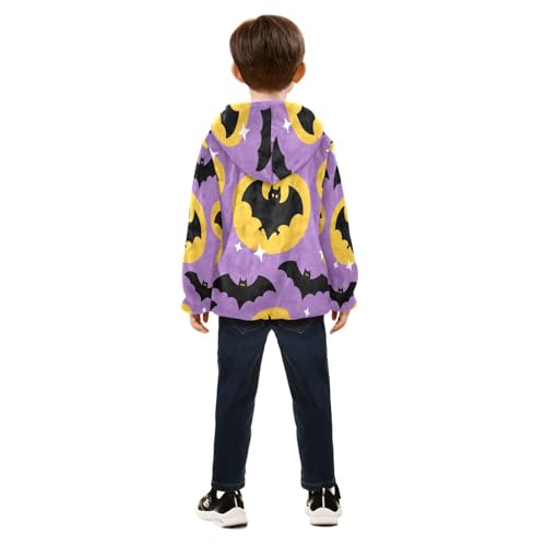 Bats Flying over Yellow Circles Toddler Fleece Jacket Girl Boys Hooded Fleece Jacket Coat Warm Outwear Zip-up 3-10T4