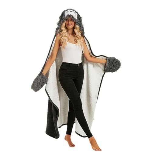 Couverture à capuche grise femme anti-froid hiver au motif chien amusant