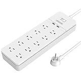 NTONPOWER 10-Outlet Power Strip with 2 USB Ports Overload Switch Multi Plug Surge Protector with 5ft Heavy-Duty Extension Cord Right Angle Plug for TV Home Theater Computer Projector Microwave - White