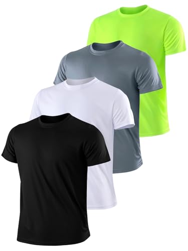 4pcs Quick Dry Men's Ultra Thin Short Sleeve Round Neck Comfy T-Shirt for Gym Fitness Training, Spring and Summer