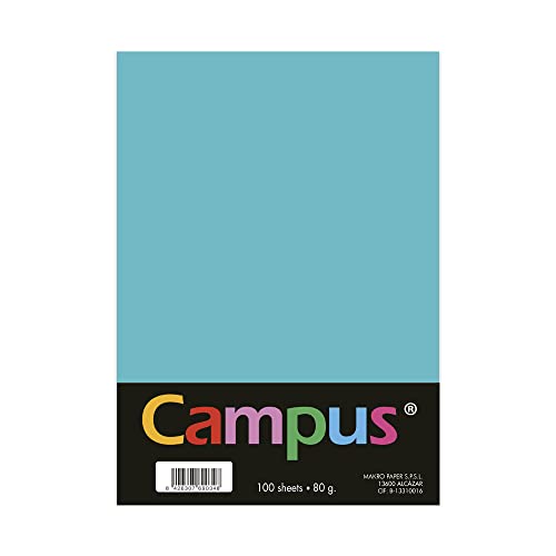 Campus - A4 100 Stück 80g/m² Buntpapier 210x297mm Farbpapier A4 Soft Touch Papier, perfekt für Buchbinderung, Büro, Zeichnen und Basteln, Türkis