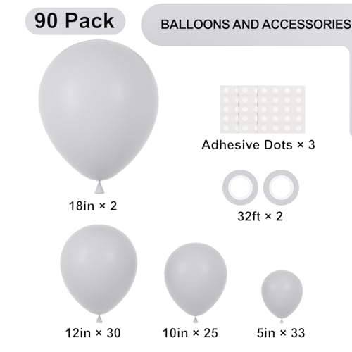 Voircoloria 90pack Gray Balloons Different Size 18/12/10/5 Inch Pastel Grey Balloon Garland Arch Kit for Graduation, Wedding, Birthday, Gender Reveal, Baby Shower, Bridal Shower Decorations by Voircoloria - Image 2