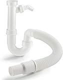 [LIEFERUMFANG] flexibler Rohrgeruchsverschluss mit Geräteanschluss, Überwurfmuttern und Dichtringe, Verpackung im Folienbeutel.