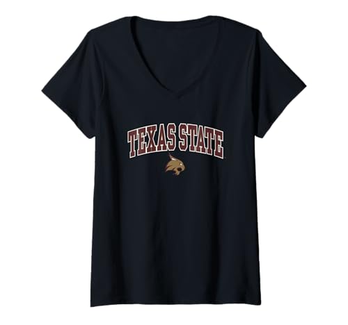 Womens Texas State Bobcats Womens Arch Over Black V-Neck T-Shirt