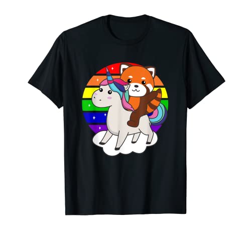 Panda Rojo En Unicornio Rainbow Animales Lindos Pandas Unicornios Camiseta