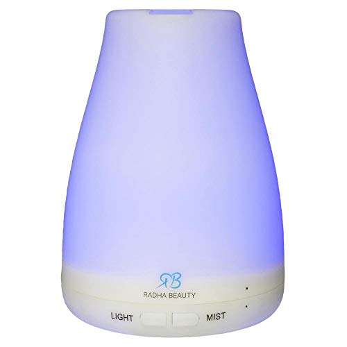 Radha Beauty Essential Oil Diffuser 160ml for Longer Mist - Ultrasonic Cool Mist Aromatherapy with 7 Changing Colored LED Lights, Auto Shut-Off, and Adjustable Mist Modes for Home, Office, Bedroom