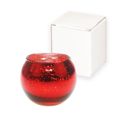 Hiseng Photophore Verre Rond Bougeoir Votif Porte-Bougie Votif 1 pièce pour Bougies Chauffe-Plat - pour Décoration de Maison, Mariage, Fête Noel et Décoration de Table (Rouge)