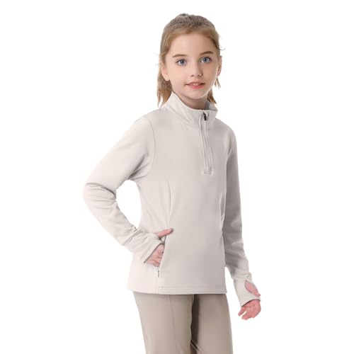 beroy Girls Fleece Long Sleeve Shirts Half Zip Equestrain Shirt Thermal Kids Horse Riding Shirts Thumbhole Pockets