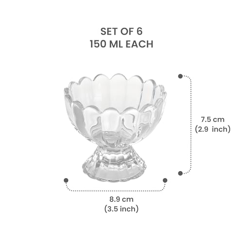 Image of Treo by Milton Floral Glass Dessert Bowls | Wide Mouth for Easy Serving | Perfect for Sundaes, Ice Cream & Layered Desserts | Ideal for Cafes, Parties & Home | Set of 6, 150 ml Each