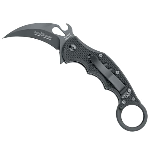 Fox Knives FX-599 G10 Black Emerson Wave Folding Karambit, Rapid One-Handed Deployment, Teflon Coating, Black Idroglider Blade Finish, Pocket Clip