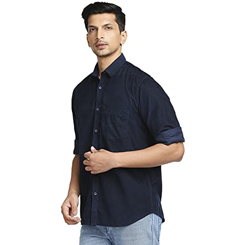 Image of Colorplus Men's Pure Cotton Solid Piece Dyed Pattern Tailored Fit Spread Collar Full Sleeve Casual Shirt
