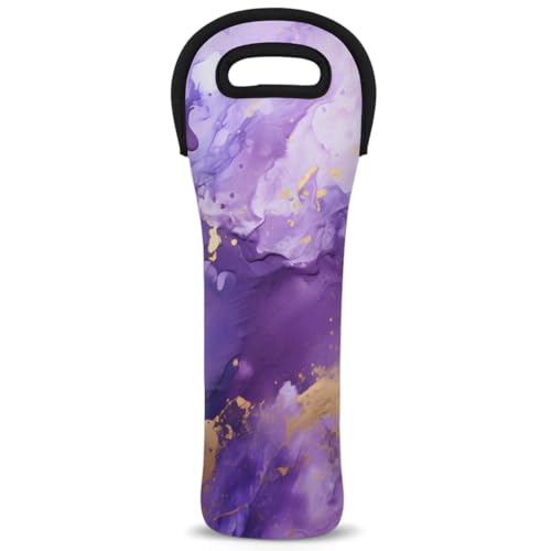 Neoprene Wine Tote Carrier Bag for Wine,Water, Champagne, Beer, Baby Bottles 15.6 x 5.1 Inches, Protective Wine Bag,Purple Dynamic Fluid Design