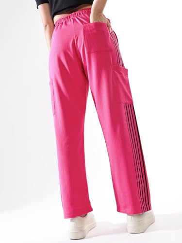 Image of High Star Women Solid Wide Leg High-Rise Casual Cotton Track Pants