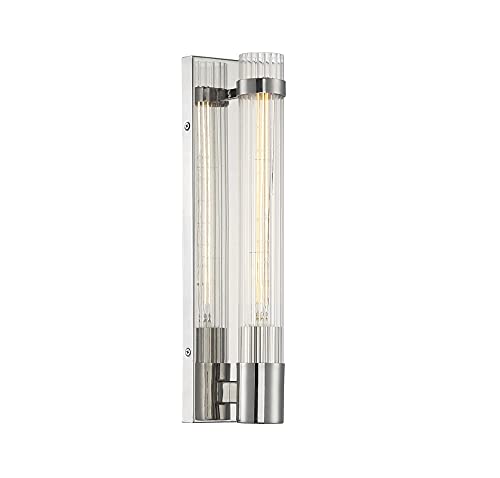 Image of Savoy House 9-996-1-109 Willmar Industrial Modern Clear Ribbed Glass Rectangular Wall Sconce, 1-Light 60 Watt, 16 inch H x 5 inch W, Polished Nickel