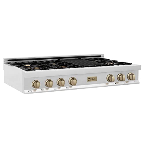 Zline Kitchen And Bath RTZ-48-CB Zline Autograph Edition 48 Inch Porcelain Rangetop With 7 Gas Burners In Stainless Steel And Champagne Bronze Accents cover