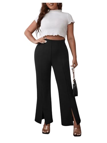 SweatyRocks Women's Plus Size Split Flare Trouser Elegant High Waisted Flex Work Office Straight Leg Long Pant XL Solid Black