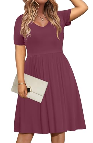 Image of DB MOON Women Plus Size Dresses 2026 Summer Casual V Neck Short Sleeve Knee Length Dress with Pockets