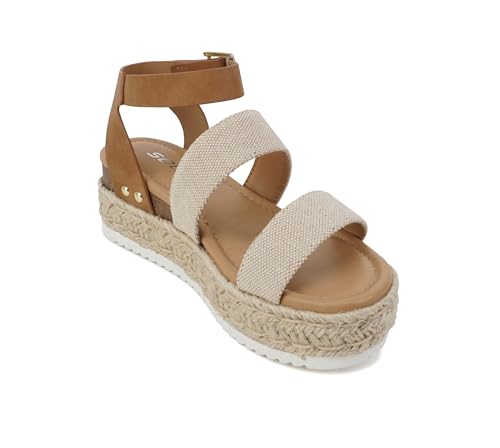 Image of Soda Bryce Espadrille Wedge Sandal with Open Toe Buckle and Ankle Strap