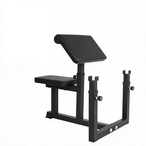 Adjustable Preacher Curl Bench Bicep Strength Bench with Thick Seat and Arm Cushions Isolation Training for Barbell & Dumbbell for Home Gym Black