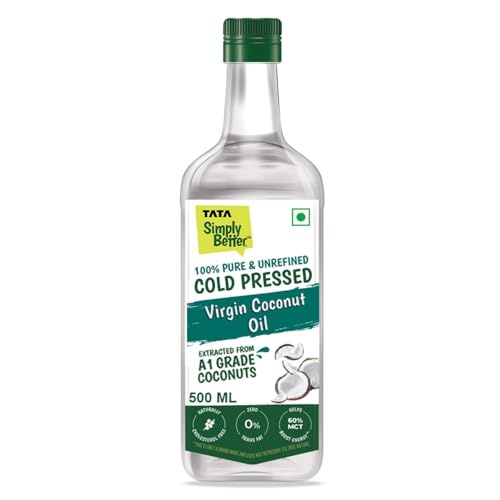 Image of Tata Simply Better Pure & Unrefined Cold Pressed Virgin Coconut Oil,Naturally Cholesterol Free,500ml,Rich Aroma & Flavour of Real Coconuts,For Daily Cooking with Multipurpose Usage,A1 Grade Coconuts