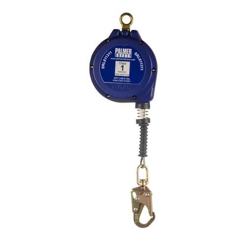 Palmer Safety SRD 20' Self Retracting Lifeline, SLR Device Swivel Top Galvanized Cable With Small Hook - Meets or Exceeds ANSI Z359.14-2014 Class B