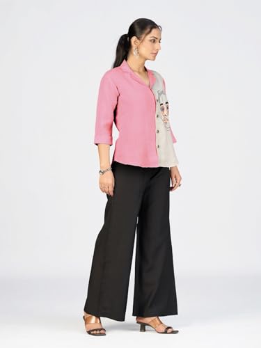 Image of Makhhi Wear Trendy Women's Sea Green & Beige Sketch Embroidered Casual Shirt for Women