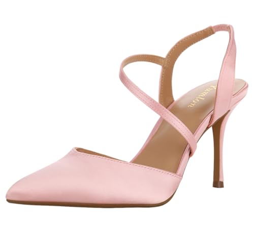 Women's Closed Toe High Stiletto Heel for Women 3.3 Inch Ankle Strap Pointed Toe Heels Pumps Prom Dress Bride Satin Shoes for Wedding Dinner Party Sexy Pink