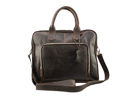 Maletín porta documentos unisex con asa de mano y bandolera de piel engrasada.  Color