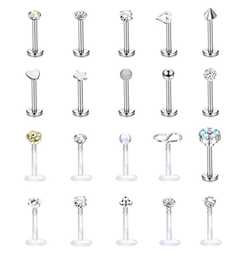 Milacolato Helix Piercings Piercing Ohr 20Pcs Helix Knorpel Tragus Ohrstecker Ohrringe Edelstahl Damen Labret Lip Monroe Ring Barbell Body Piercing Schmuck Cover