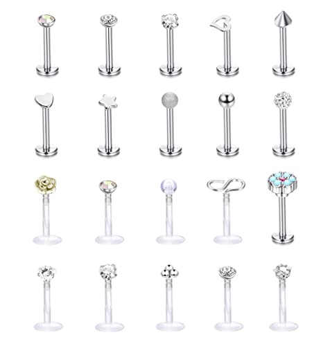 Milacolato Piercing Helix 20Pcs Helix Cartilage Tragus Earring Studs Internal Threaded Labret Lip Monroe Ring Barbell Body Piercing Jewelry