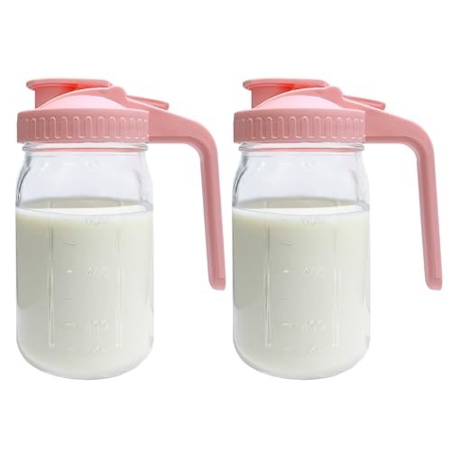 2 Pack Glass Breast Milk Storage Bottles 32oz/900ML Clear Breastmilk Storage Jar with Pitcher Leak-Proof Wide-Mouth Mason Jar for Breastmilk Resistant to Heat or Cold Freezer-Safe