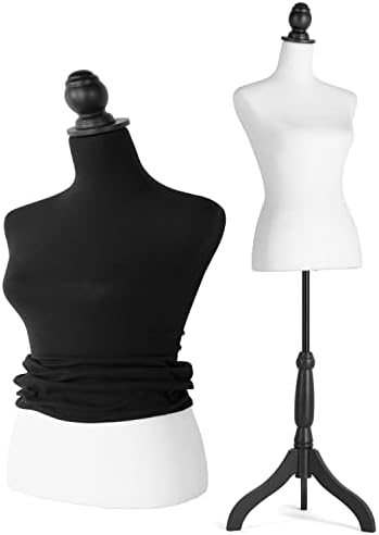 OUTREE Female Mannequin 2-in-1 Dress Form-White Mannequin Body w/ Detachable Black Torso Cover and Adjustable Tripod Stand, for Sewing Dressmaker Jewelry Display
