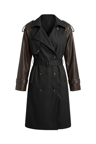 Image of Bellivera Women's Classic Long Windproof Trench Coat With Belted Waist | Notch Lapel Collar,Breasted Button Front,Adjustable Cuff Straps,Side Slant Pockets,Spring Fall Daily Commute Office Wear