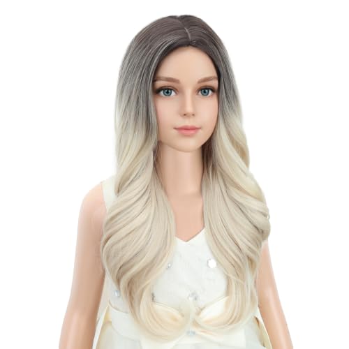 Image of PATTNIUM Long Blonde Wigs Long Curly Wavy Ombre Blonde Wig Middle Part Girls Wigs Heat Resistant Synthetic Hair Wigs