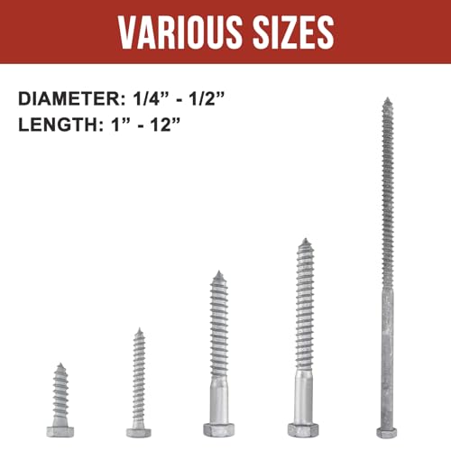 3/8" x 6" Tirafondos para madera, 50 piezas, cabeza hexagonal, acero galvanizado en caliente, incluye arandelas miniatura 5