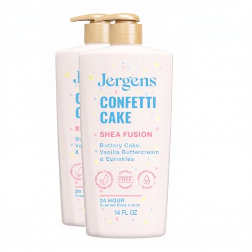 Jergens Shea Fusion Confetti Cake Body Lotion, Shea Butter, 14 fl oz (Pack of 2)
