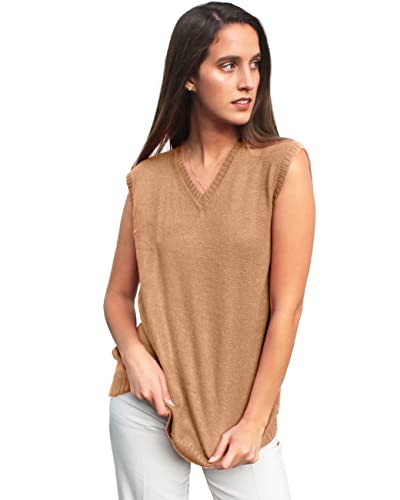Image of TINKUY Peru Women's Alpaca Wool V-Neck Sweater Vest - Soft Knitted Pullover - Authentic Peruvian Wool - Sizes S-2XL