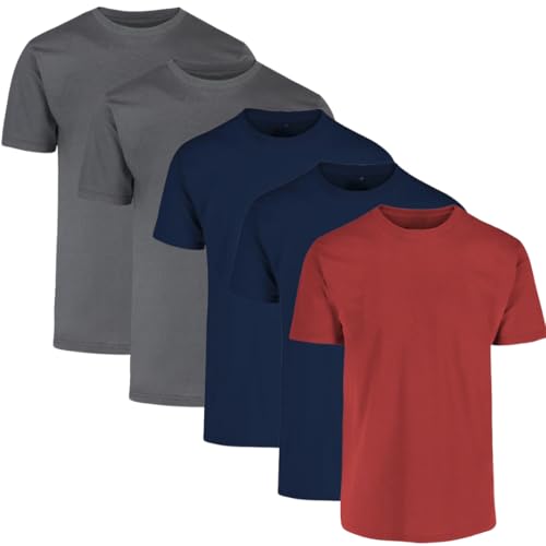 La Mejor Lista de Playera Cuello Redondo - los preferidos. 39 POFF Paquete de 5 Playeras Heavyweight para Hombre, Camisetas de Algodón Grueso, Manga Corta, Cuello Redondo. (MX/US, Alfa, Mediano, Regular, Regular, Ladrillo/Carbón/Azul...