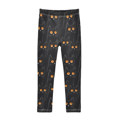 ALAZA Girls' Leggings Children's Yoga Pants Skinny Printed Dance Black Cat Orange Eyes Comfortable 4T