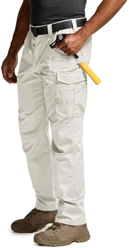 CQR Mens Quick Dry Work Pants Water Resistant Outdoor Tactical Pants Lightweight Stretch Cargo Hiking Pants Work Pants Frosted White 40W x 30L