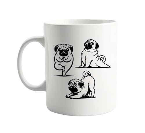 signkitsuk Funny Pugs Doing Yoga 11oz Coffee Mug – Cute and Quirky Dog Lover Gift for Birthdays, Christmas, or Any Occasion – Ceramic Tea Cup with Adorable Yoga Pugs Design
