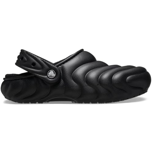 Crocs Unisex-Adult Classic Lined Overpuff & Geometric Clogs, Fuzzy House Slippers, Black Puffer, 13 Women/11 Men